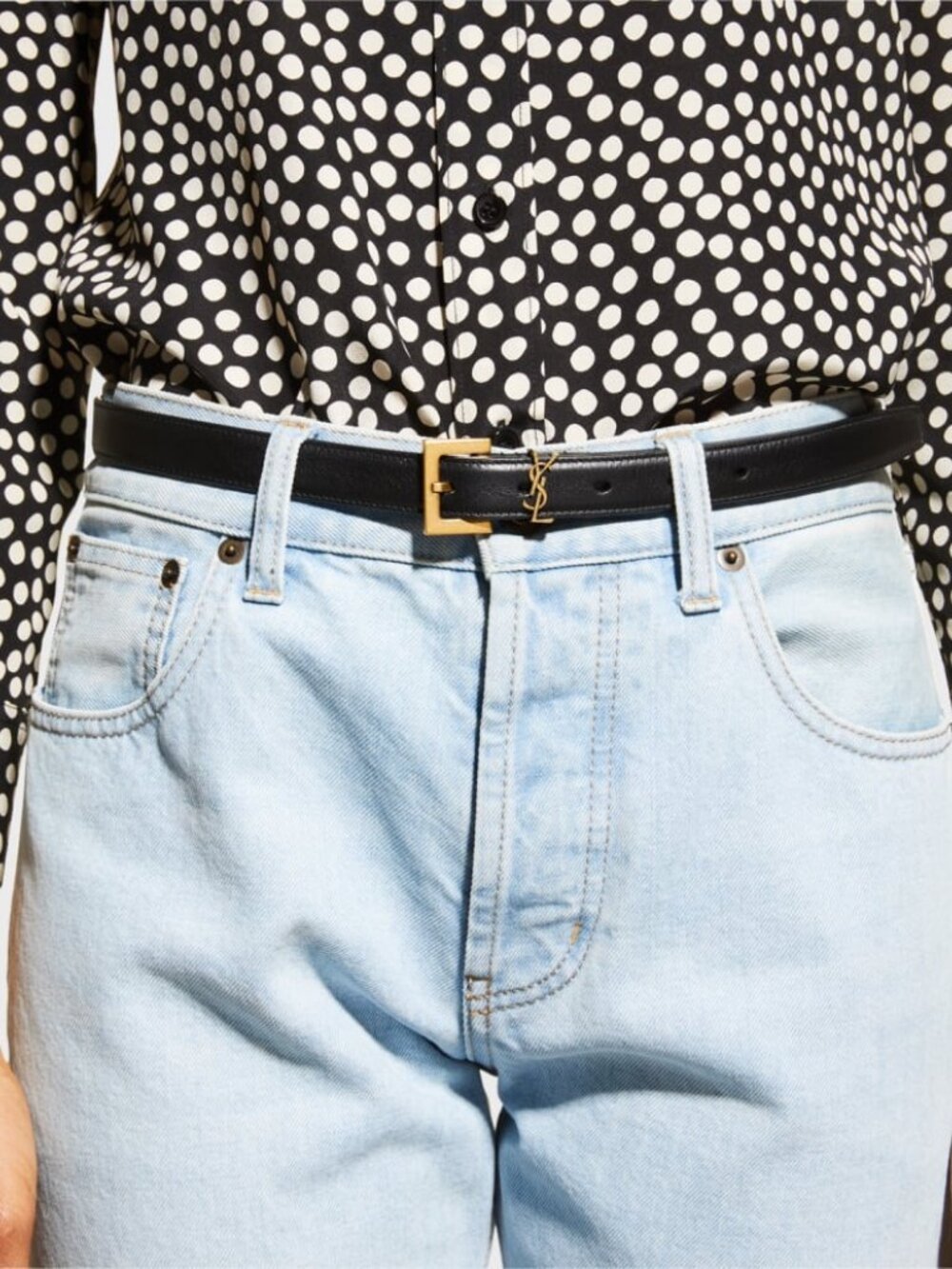 Saint Laurent YSL Monogram Slim Leather Belt 80